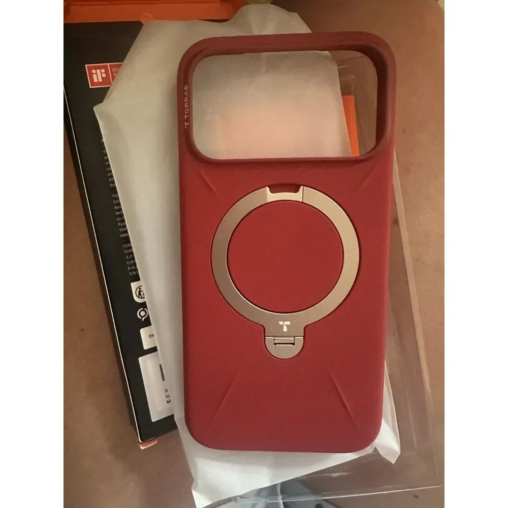 TORRAS Leather Case for iPhone 17 Pro Max 360 Spin Stand MagSafe Crimson Red